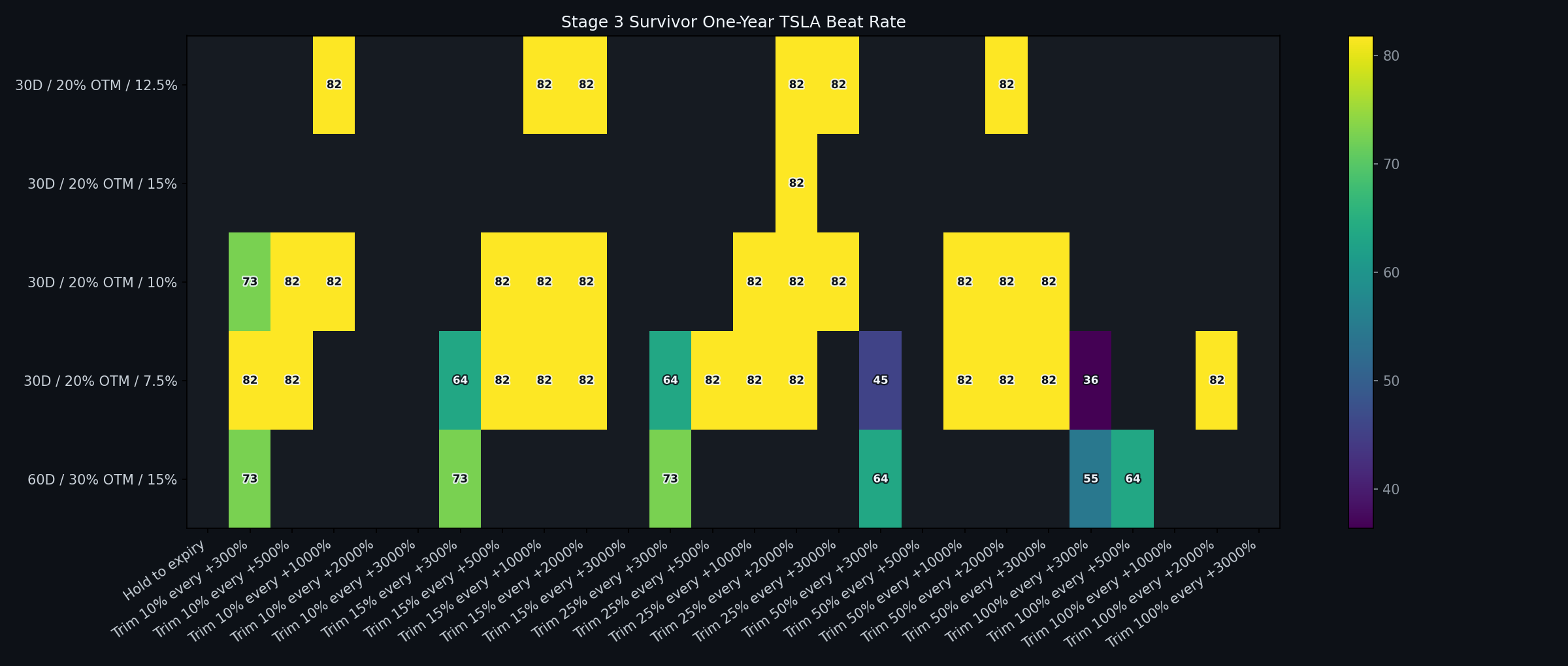 Stage 3 one-year TSLA beat-rate heatmap
